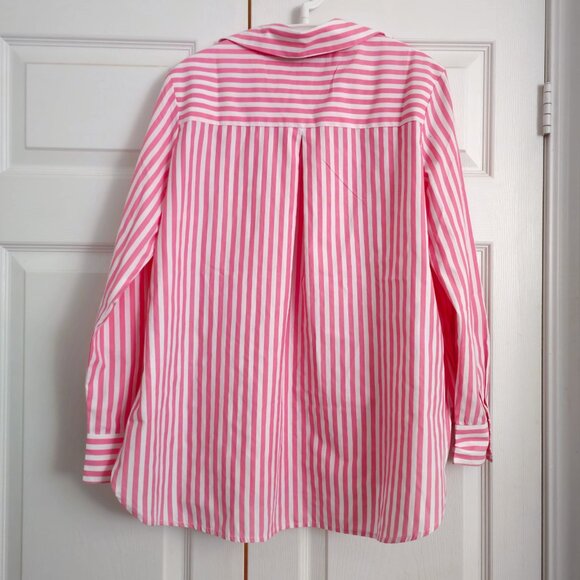 French Connection Pink Relaxed-Fit Striped Popover High-Low Hem Shirt - S - Picture 3 of 3